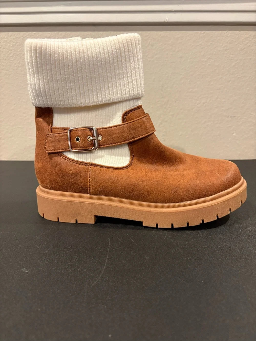 Cat & Jack Kristie Cognac Knit Cuff Boots Youth Size 3Y NWT Fast Shipping